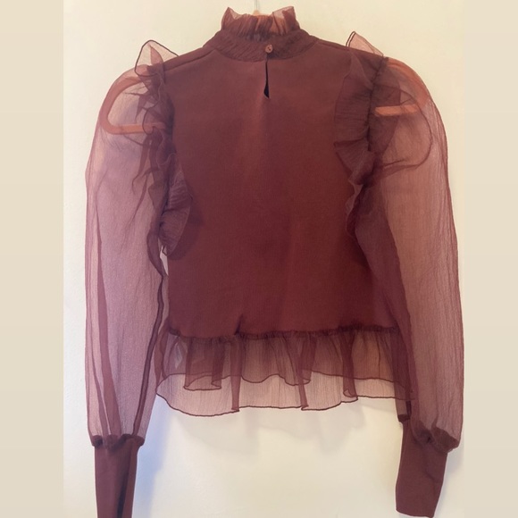 NWOT Zara burgundy blouse size medium featured on SS - Picture 4 of 10